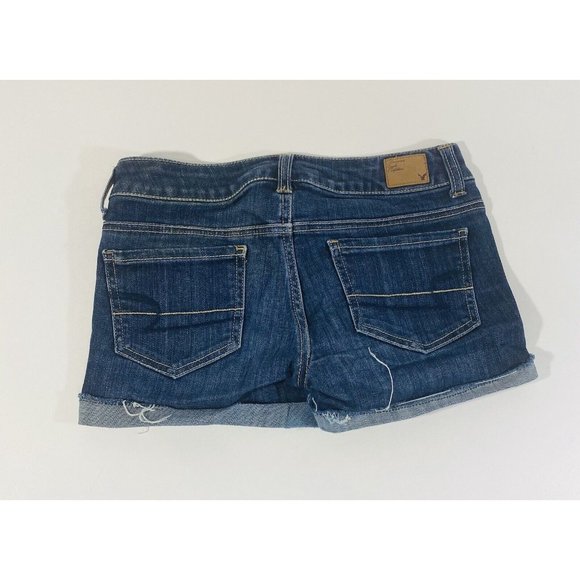 American Eagle Womens Jean Shorts Sz 2 Stretch Denim Cuffed Booty Mini Raw Hem - Picture 2 of 8